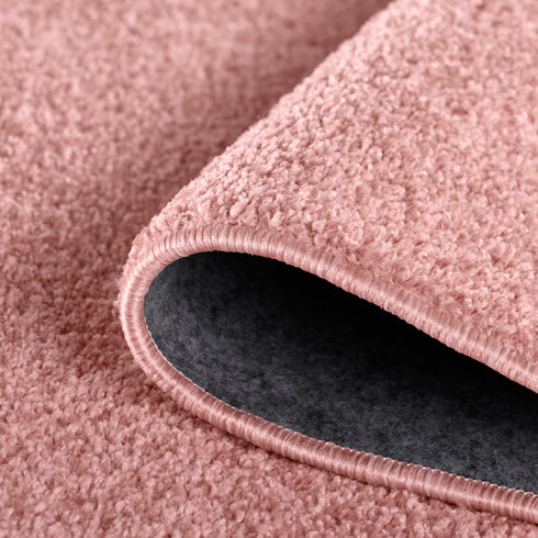 Kurzflor Teppich Designer | Flauschiger Flachflor fürs Wohnzimmer, Esszimmer, Schlafzimmer oder Kinderzimmer | Rosa Rund